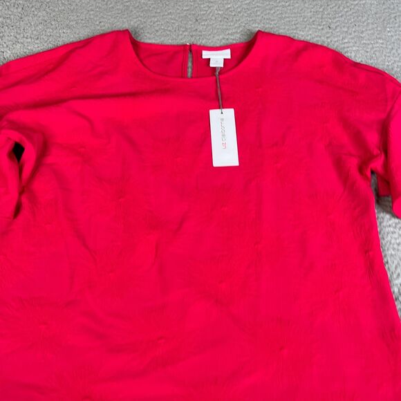 Liz Clairborne Blouse Womens M Red Floral Bell Sleeve Stretch Textured - Picture 2 of 12